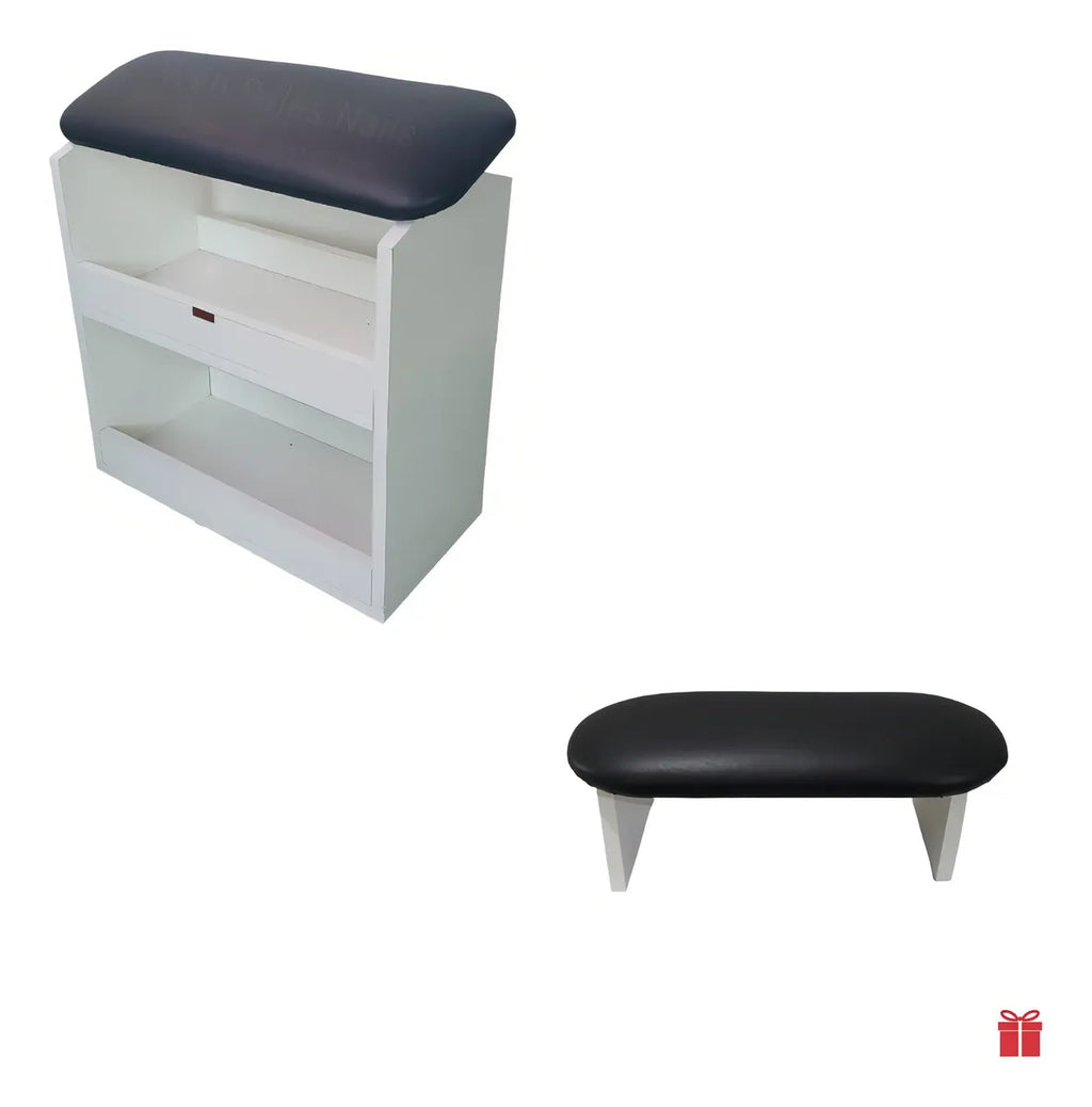 Apoio De Mão Manicure Pedicure + Suporte Para Os Pés Em Mdf Cor Preto