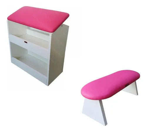 Apoio De Mão Manicure Pedicure + Suporte Para Os Pés Em Mdf Cor Pink
