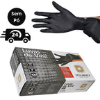 Luva Vinil Preta Descartável Sem Pó