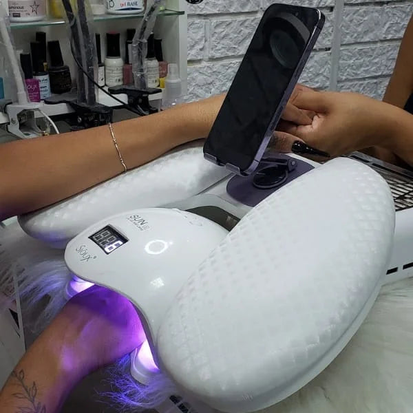 Apoio de Braço Delta Pro c/ Suporte de Celular Integrado Metal Ajustável 360°